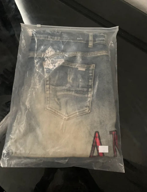 Amiri Red Plaid Jeans