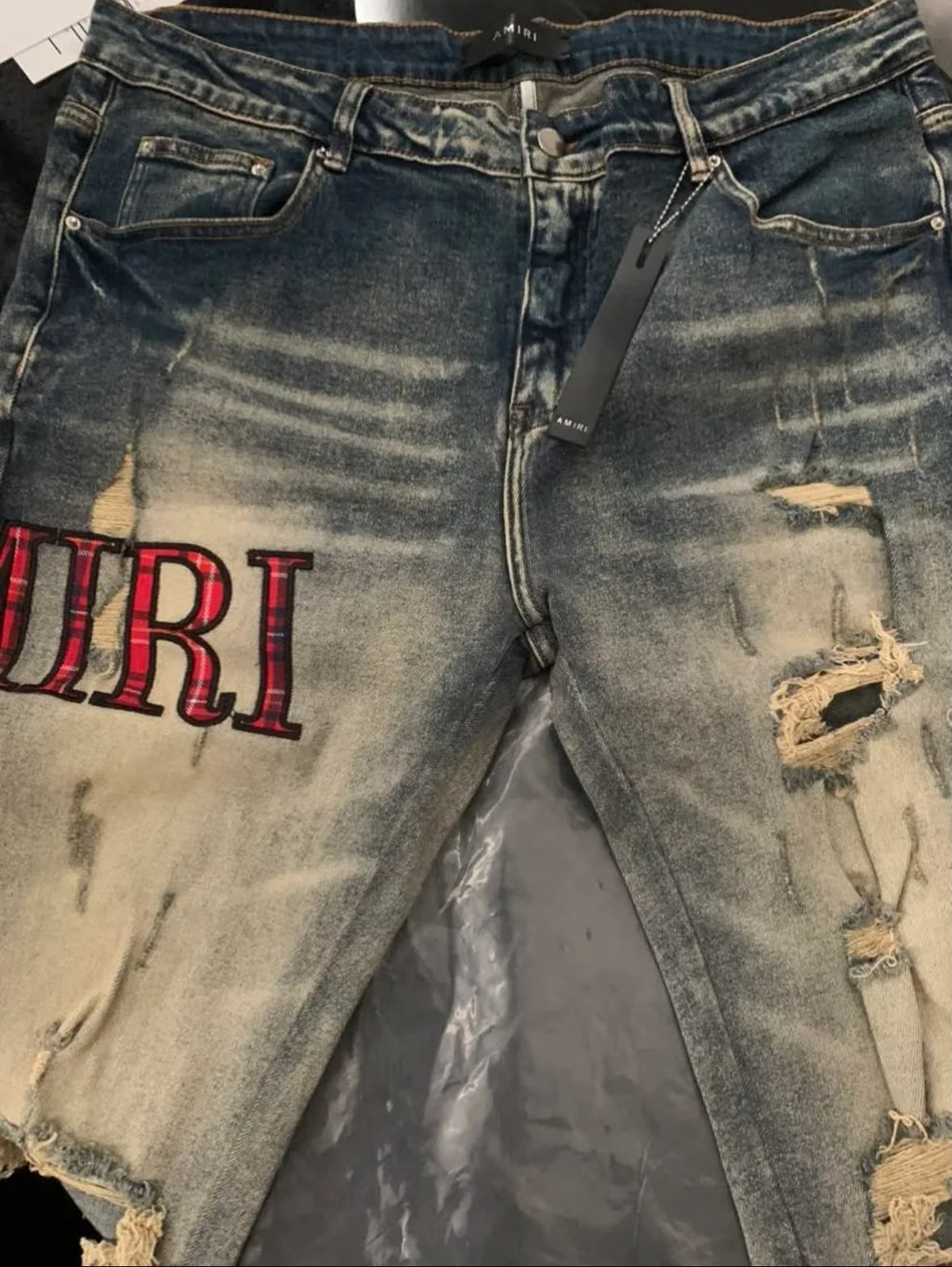 Amiri Red Plaid Jeans