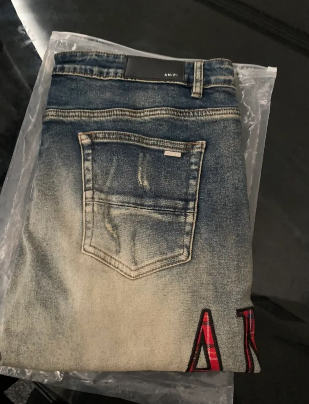 Amiri Red Plaid Jeans